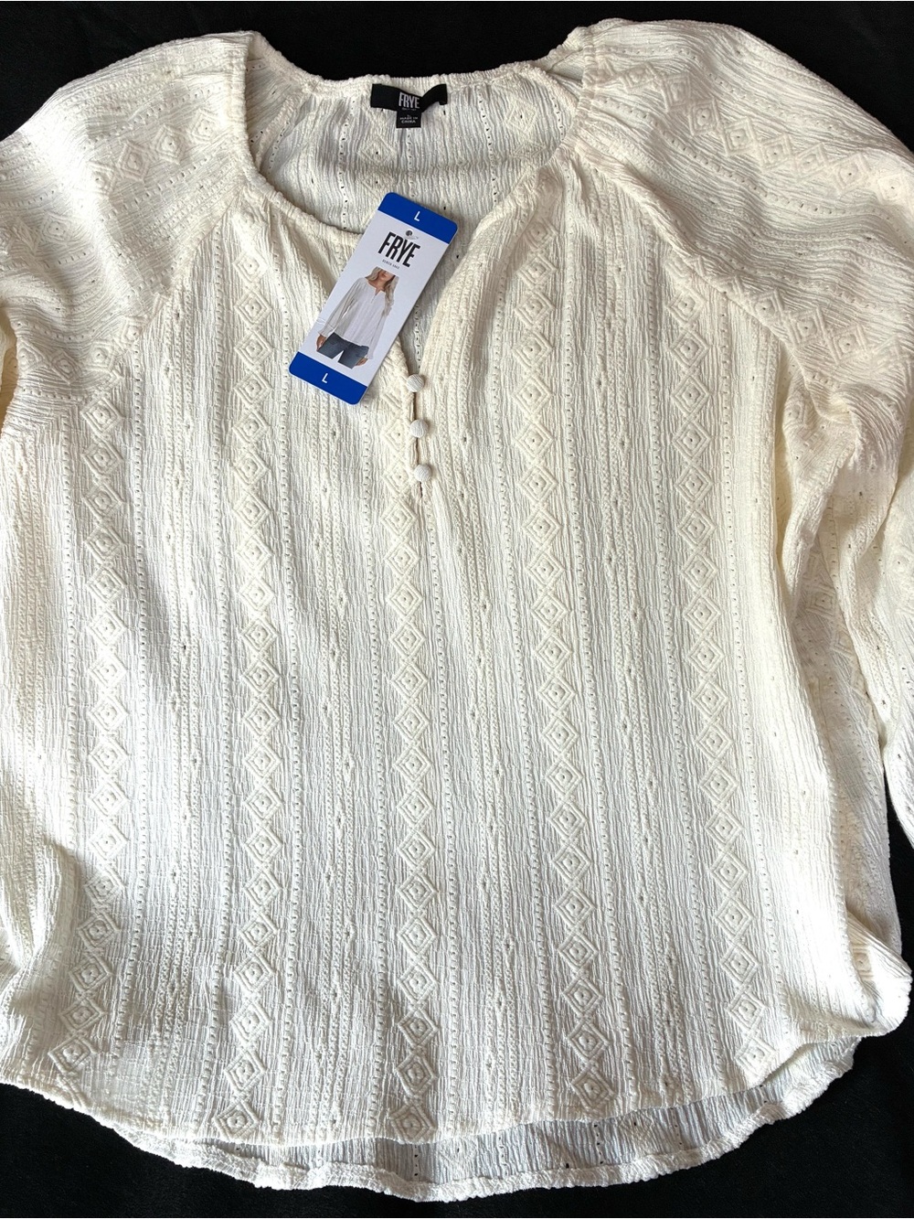 FRYE Cream Textured Peasant Tunic Top